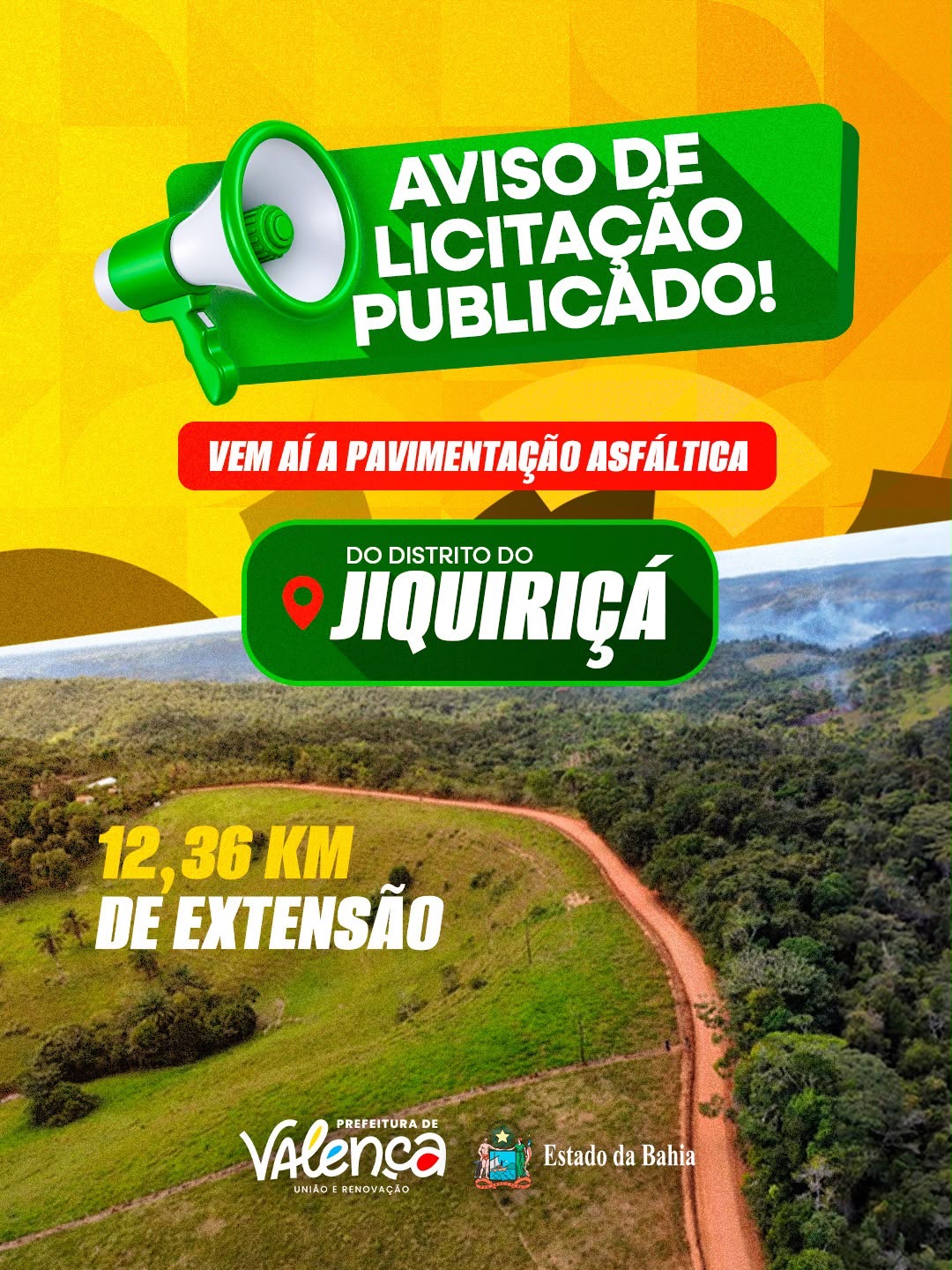 Estado abre licitação para pavimentação de acesso ao distrito de Jequiriçá, em Valença