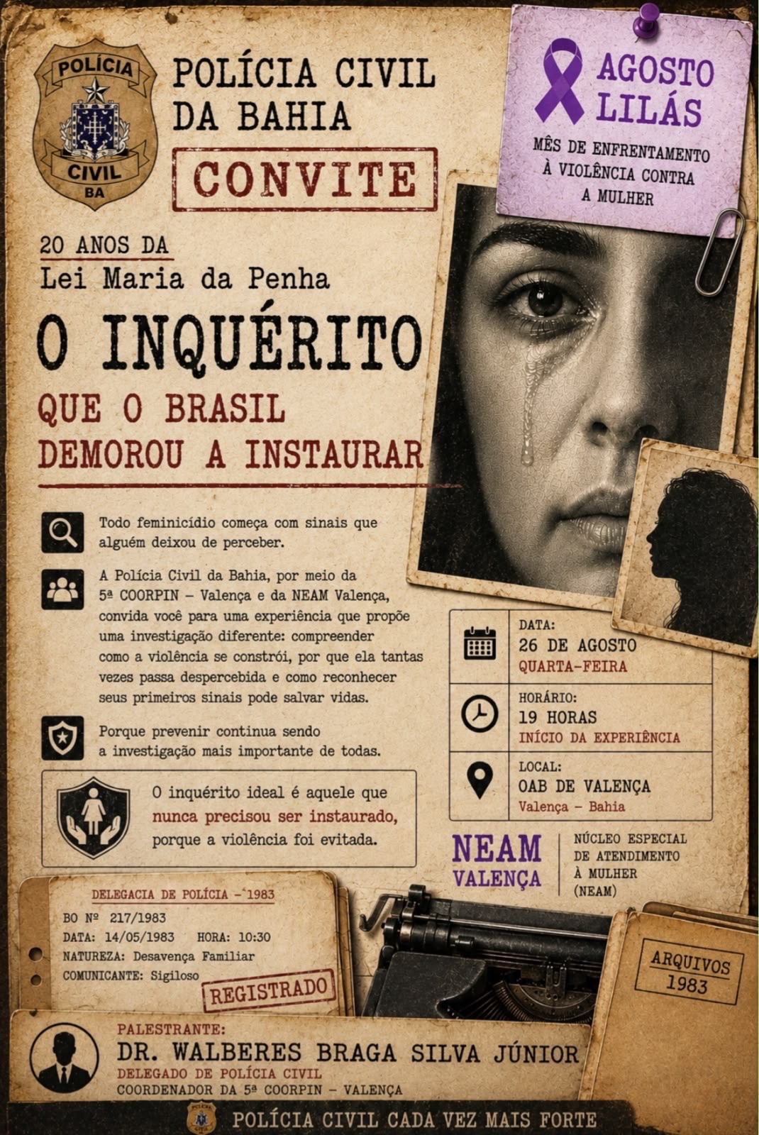 Polícia Civil da Bahia promove evento em Valença para marcar os 20 anos da Lei Maria da Penha