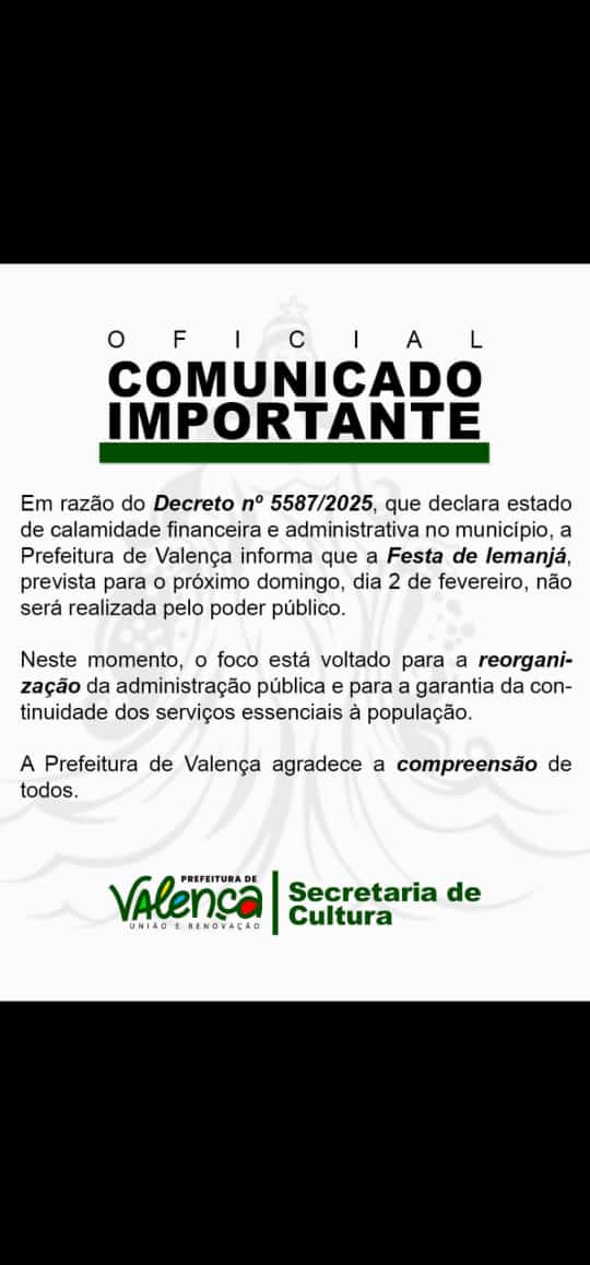 Comunicado Importante sobre o Festejo de Iemanjá