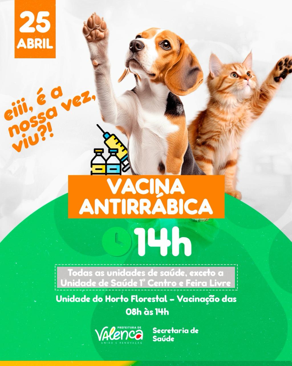 Prefeitura de Valença realiza vacinação antirrábica no dia 25 de abril