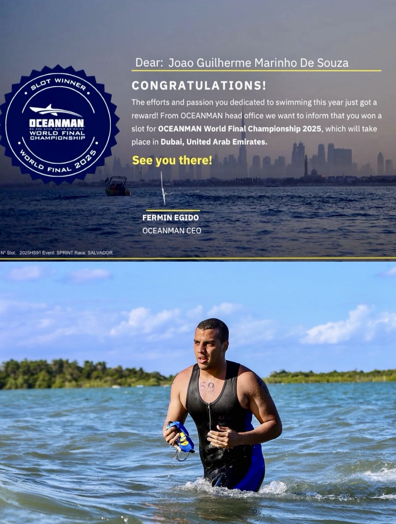 Jovem atleta de Valença-BA representará o Brasil em competição internacional de maratona aquática em Dubai