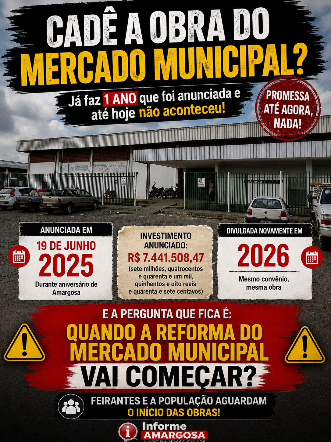 Cadê a reforma do Mercado Municipal? Anunciada em 2025, convênio foi novamente divulgado em 2026, mas a obra ainda não começou