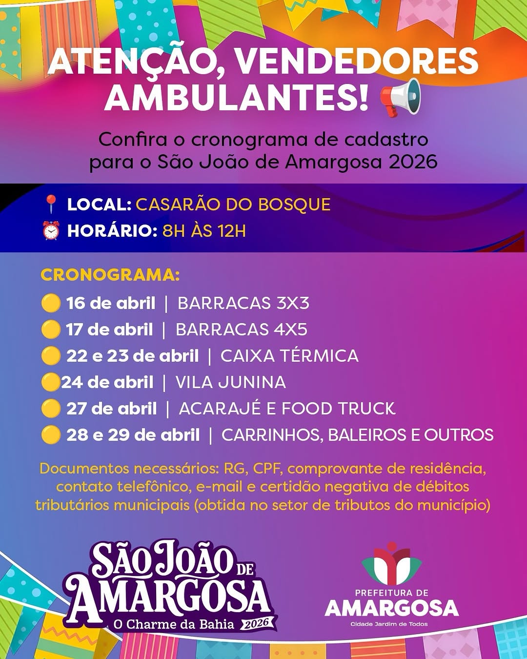 Cadastro para vendedores do São João de Amargosa 2026 já tem cronograma definido