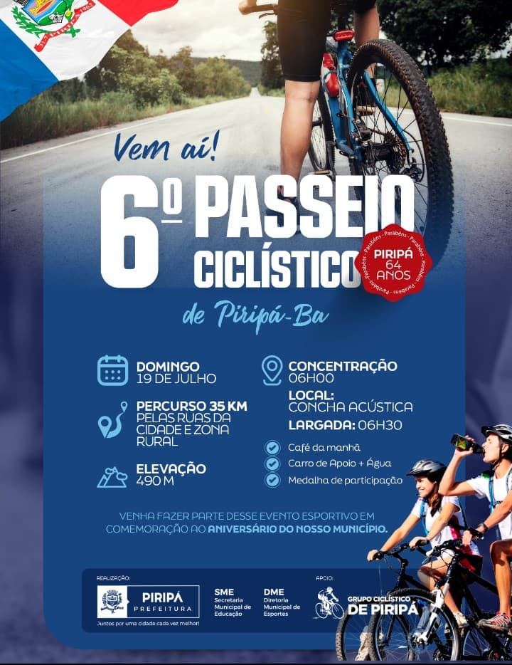 Piripá celebra 64 anos com 6º Passeio Ciclístico no dia 19 de julho