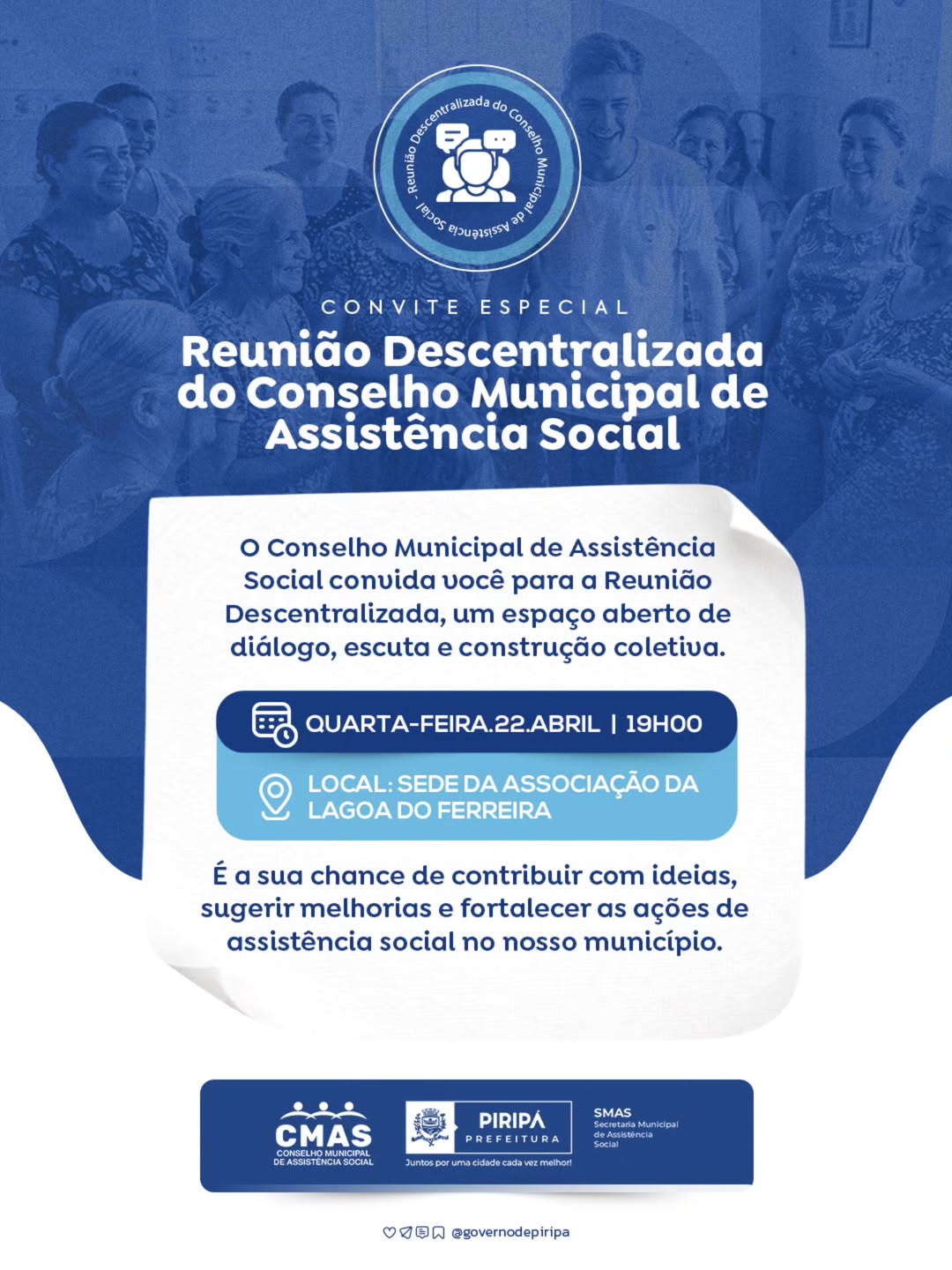 Comunidade é convidada para reunião descentralizada de assistência social em Piripá