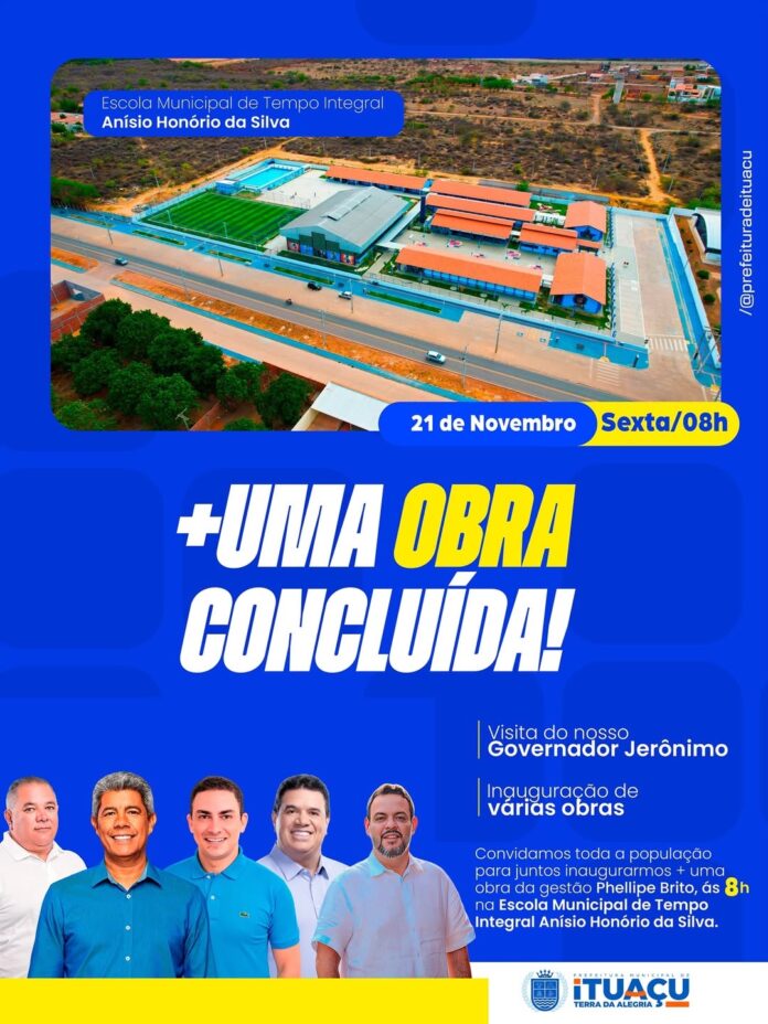 Ituaçu inaugura Escola de Tempo Integral nesta sexta-feira; governador Jerônimo Rodrigues participa do evento