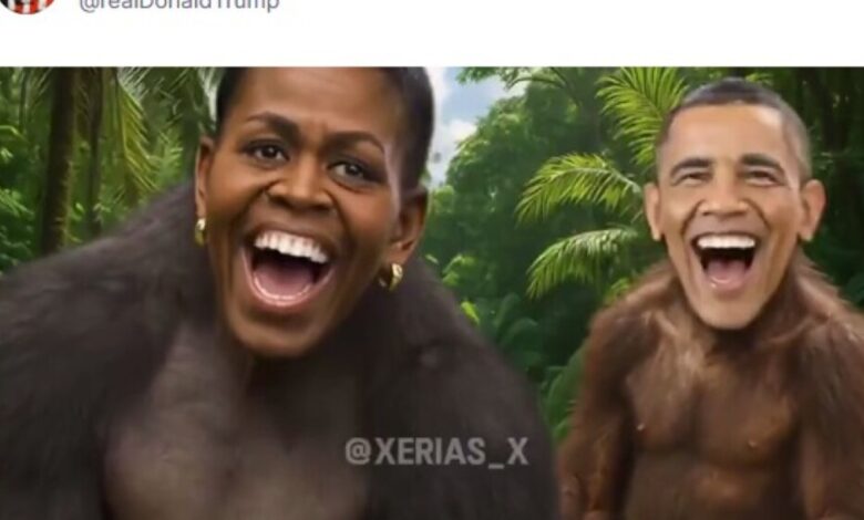 Trump posta vídeo com montagem do casal Obama como macacos, e democratas condenam: ‘Repugnante’