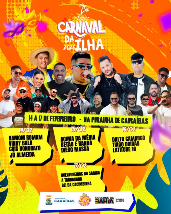 Programação oficial do Carnaval da Ilha 2026 é divulgada e promete quatro dias de muita festa em Caraíbas