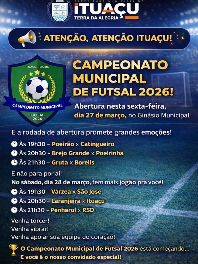 Prefeitura de Ituaçu anuncia o início do Campeonato Municipal de Futsal 2026